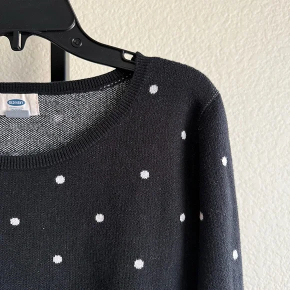Black Polka Dot Cotton Sweater Womens Medium Knit Pullover Layering Top Old Navy - Picture 4 of 7